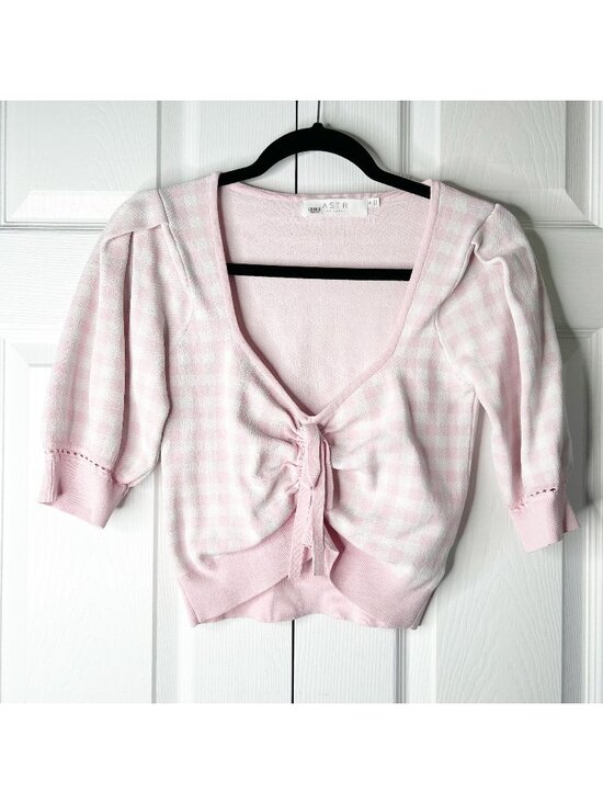 ASTR The Label Tops - ASTR The Label Skipper Pink White Knit Lace-Up Crop Top Women's Size Medium M